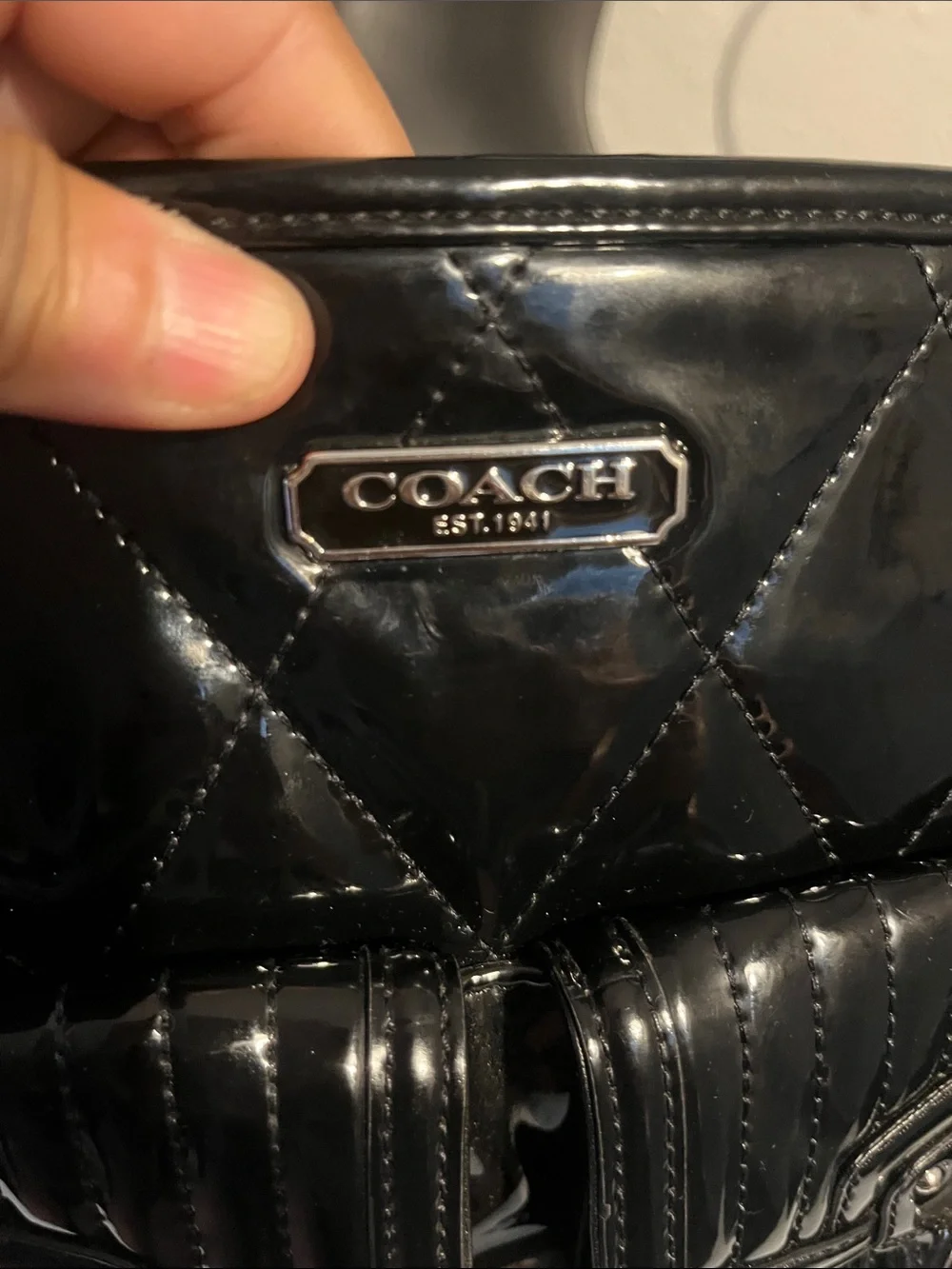 Coach Black Patent Quilted Crossbody with Dual Front Pockets